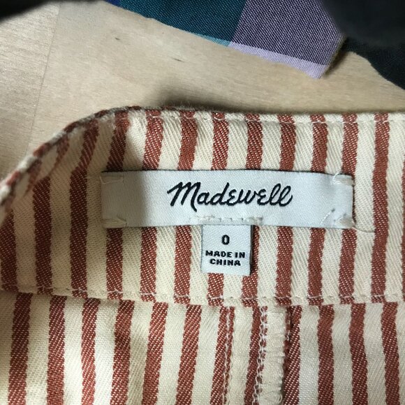 MADEWELL -WOMEN'S 0 - TAN/BROWN STRIPE BUTTON UP COTTON BLEND SKIRT - Picture 7 of 8